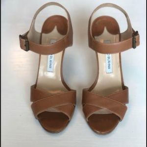 Manolo Blahnik Adeustrap Heels Sandals - Size 38.5- Cognac - Excellent condition